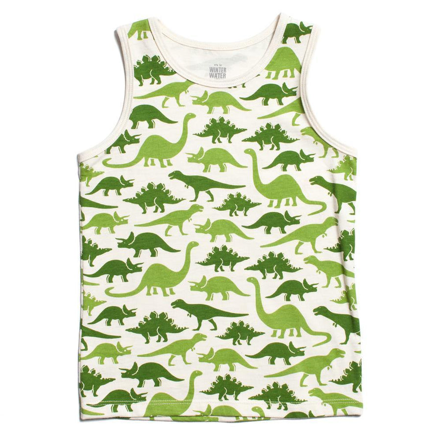 Organic Tank in Green Dinosaurs - Pink and Brown Boutique